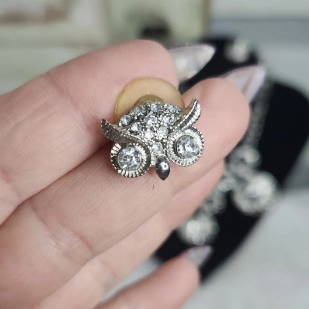 Silvertone Necklace and Earrings Set Owls Choker 24 Inch - Picture 5 of 8